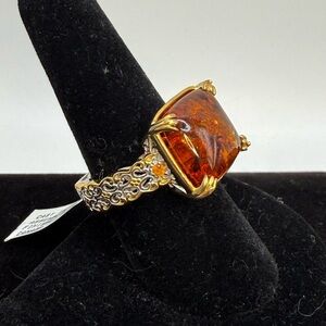 Gems en Vogue Amber Ring 925 Silver Gold 7.75